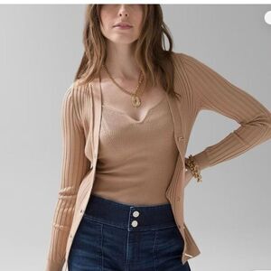 White House Black Market Camel Ribbed metal toggle Sweater. NWOT